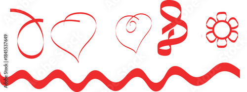 Simple Red Hearts and Ribbon with a Flower for Romantic and Valentine Art Design