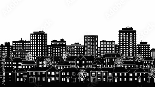 Cityscape Silhouette of Buildings and Houses.