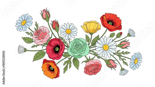 Vibrant Floral Arrangement: A visually stunning illustration of a variety of blooming flowers with rich, colorful petals