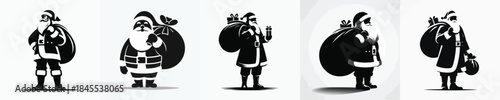 vector silhouette of santa claus carrying a bag of christmas gifts