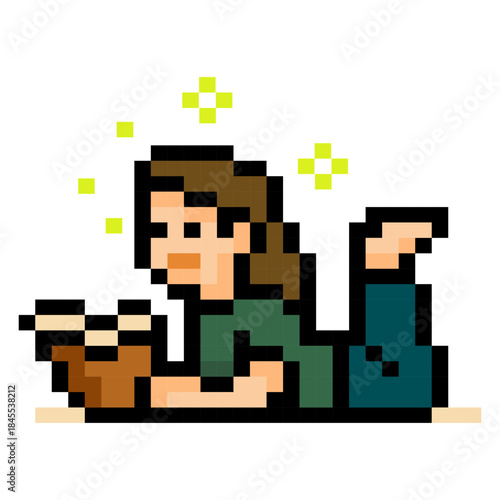 Pixel Woman Reading Book Relaxing