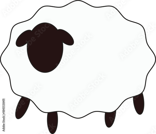 Cute and minimal sheep vector illustration with a fluffy white wool body and dark face and legs.