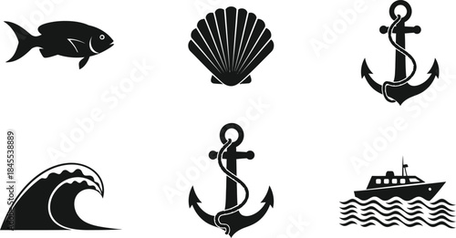 Nautical symbols and sea creatures illustrations