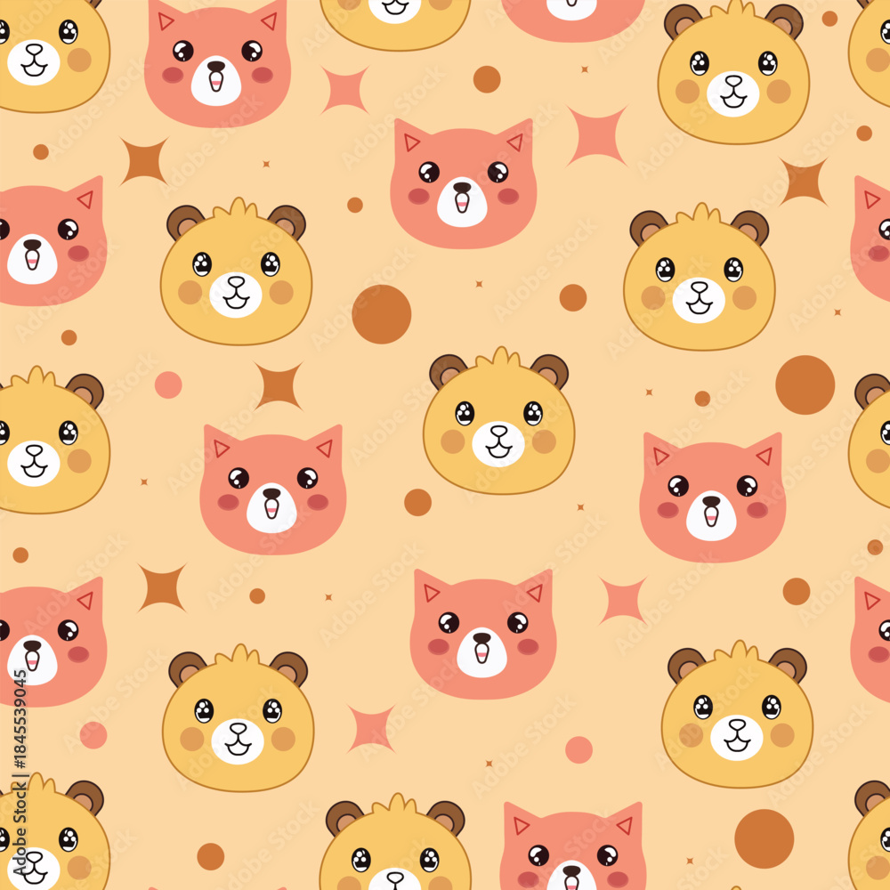 Obraz premium Cute Bear and Fox Seamless Pattern for Kids Fabric, Baby Clothing and Nursery Design
