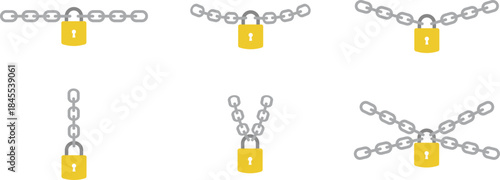 Set of padlock chain icons, collection of lock and security symbols, group of flat vector illustrations, add safety, protection, secure, and privacy concept, black style