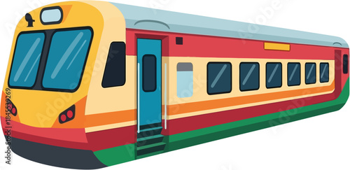 Indian Railway Passenger Coach Vector Illustration, Long Distance Rail Transport Vehicle For Public Travel