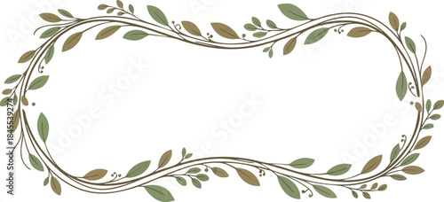 Elegant Vector Frame with Olive Green Leaves and Twigs on White Background