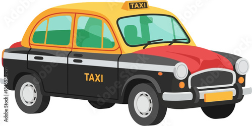 Mumbai Taxi Vector Illustration, Iconic City Cab Vehicle For Urban Passenger Transportation