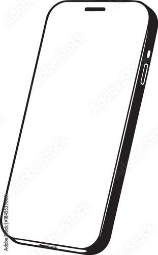 Smartphone Phone Gadget Hand-drawn Sketch Drawing Vector Illustration, Line Linear Symbol Engraving Coloring Book, Black and White Isolated