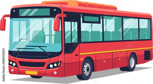 Indian City Bus Vector Illustration, Public Road Transport Vehicle For Urban Passenger Commute
