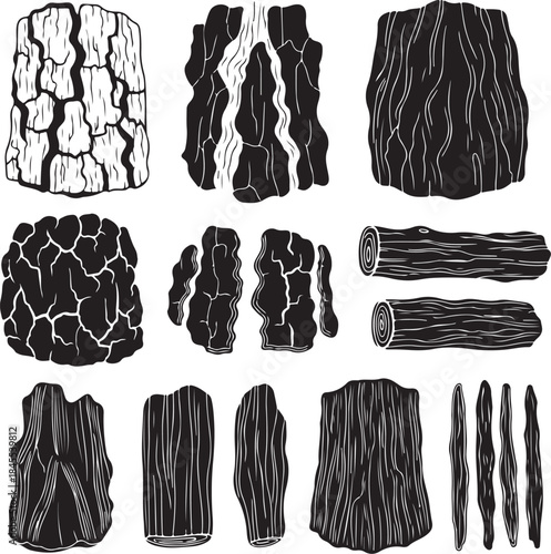 Black and white wood textures and logs