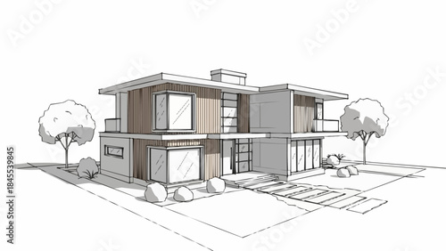Modern Architectural House Design Sketch with Clean Lines.