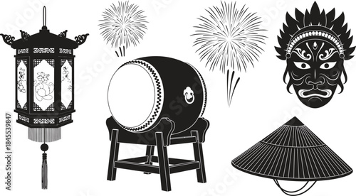 Traditional japanese festival elements illustration