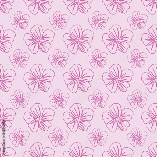 Seamless Continuous Line Art Pattern of Orchid Flowers in Pink.