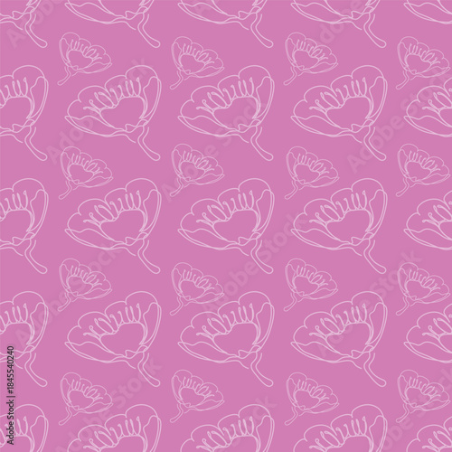 Seamless Continuous Line Art Pattern of Orchid Flowers in Pink.