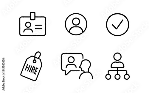 Collection of simple line icons representing hiring and human resources concepts