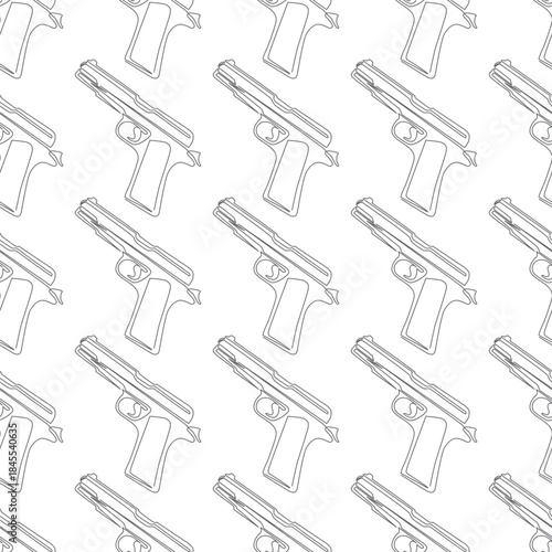 Seamless Line handgun Pattern. Hand drawn weapon background for fabric, textile, print, wrapping paper or package design.