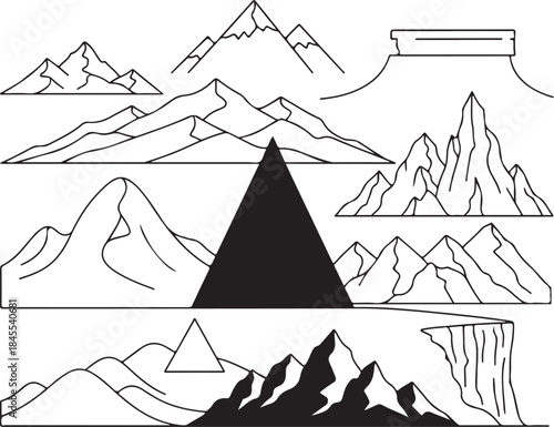 Stunning mountain landscapes in minimalist line art style