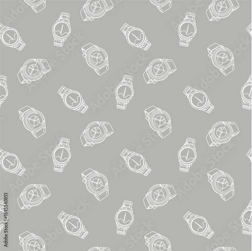 Seamless Luxury Wrist Watch Line Art Pattern. Hand drawn analog wrist watch background for fabric, textile, print, wrapping paper or package design.