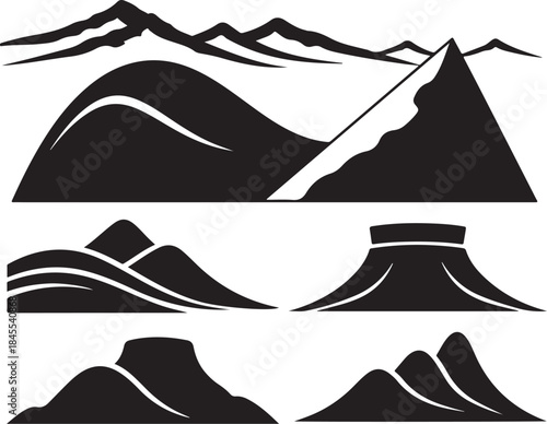 Modern mountain range silhouettes in black