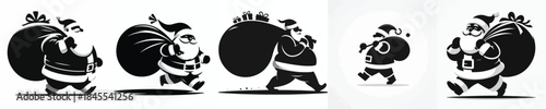 vector silhouette of santa claus walk carrying a bag of christmas gifts