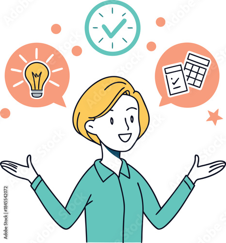 A person balancing new ideas, efficient time management, and strategic financial planning