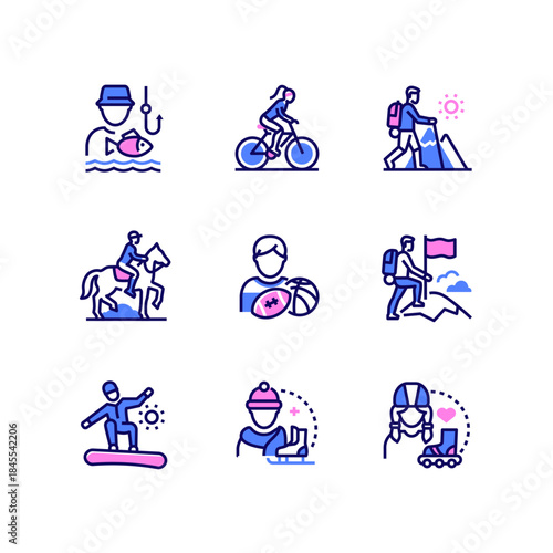 Hobbies and leisure - set of line design style icons