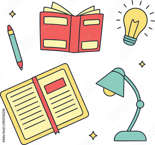 A collection of cute illustrations related to education and academic study