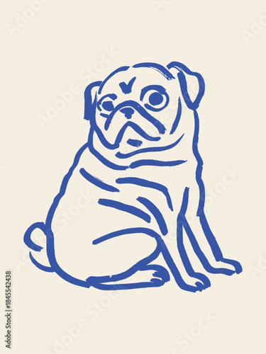 Pug dog sitting hand drawn bold outline vector illustration