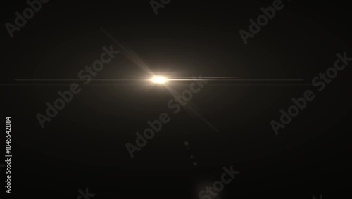 Optical lens flare with warm bokeh effects, sunbeam shining brightly, dark background