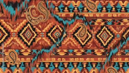 Vibrant Bohemian Tribal Pattern with Paisley Motifs.