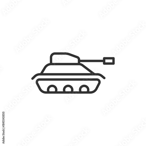 Military tank, linear icon. Armored vehicle and combat machinery. Line with editable stroke.