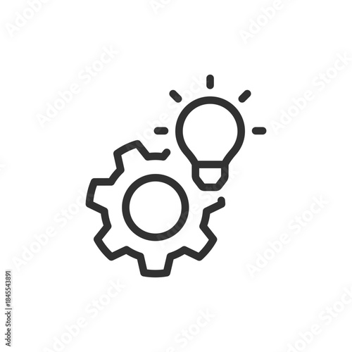 Gear with light bulb, linear icon. Innovation and idea development. Line with editable stroke.