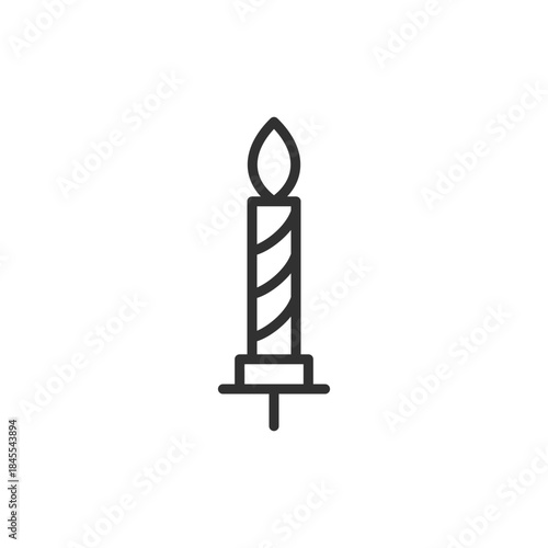Candle with flame, linear icon. Light source and decorative illumination. Line with editable stroke.
