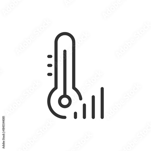Thermometer with rising bars, linear icon. Temperature increase and heat level change. Line with editable stroke.