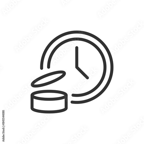 Clock with opened container, linear icon. Shelf life, Product shelf life after opening. Line with editable stroke.