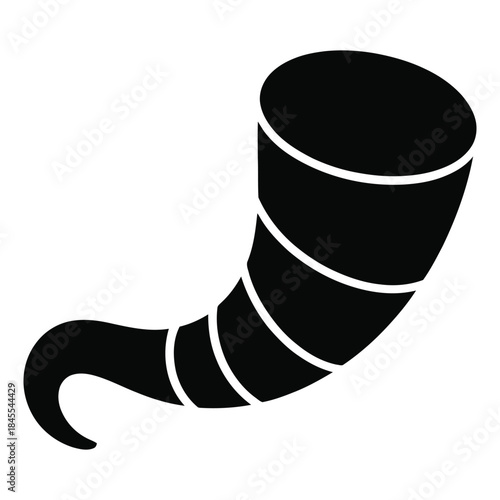 Black silhouette of a cornucopia or horn of plenty icon with a curved shape and banded details, isolated on a transparent background, depicting a symbol of abundance and nourishment