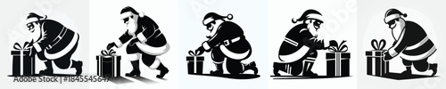 vector silhouette of santa claus taking gifts on the floor