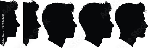 Male head silhouette profile progression showing growth stages and transformation concept for identity, psychology, and design reference, flat vector