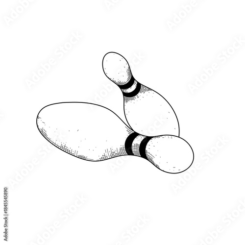 hand drawn two bowling pins sport line art vector illustration