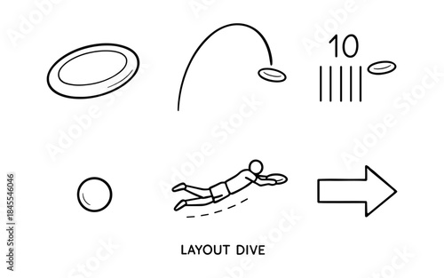 Ultimate frisbee layout dive and disc throw sequence illustration