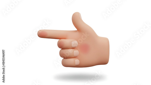 Hand gesture indicating direction to the left with a 3D emoji style, isolated on a white background