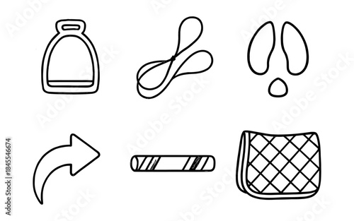 Collection of equestrian and general icons in a simple outline style