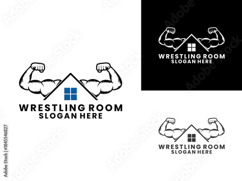 Home wrestling athlete sport logo design vector template
