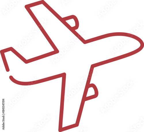 Red airplane outline icon, symbolizing air travel, aviation, and transportation