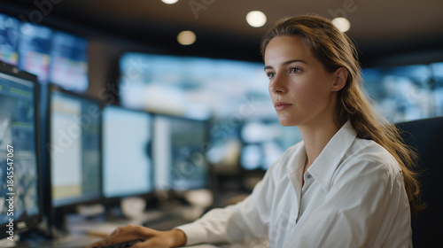 A company publishing real-time service status dashboards in a control room, openly sharing performance metrics to reinforce reliability and accountability. cinematic color correction, natural