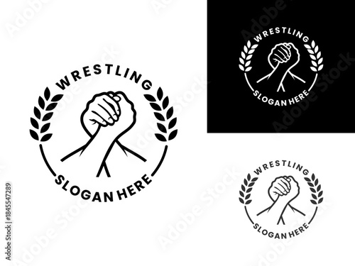 Wrestling vintage logo design vector template