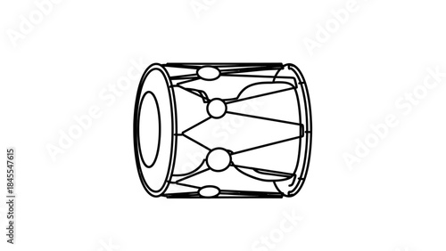 Line Art Drawing of a Traditional Dhol Drum.