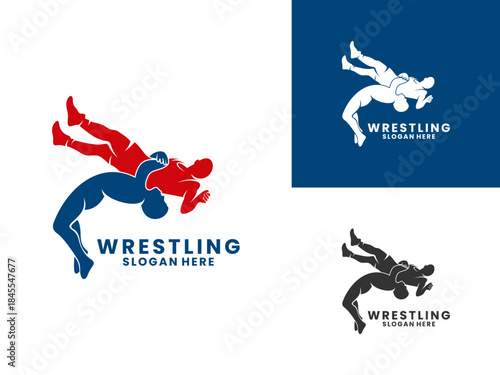 wrestling athlete sport logo design vector template