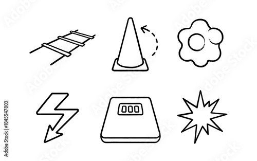 Collection of simple line art icons representing various concepts and objects